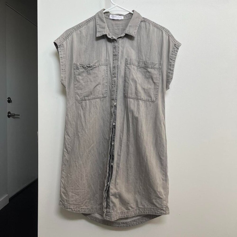 Gray Everlane button down chambray sleeveless shirtdress!